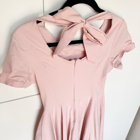 Gown Town Vintage Inspired Swing Dress, Midi, Pink Medium 1950s Bow Neck - Picture 9 of 14